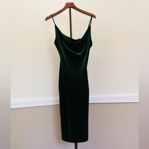 Emerald Green Velvet Velour Midi Cocktail Party Dress Lulus